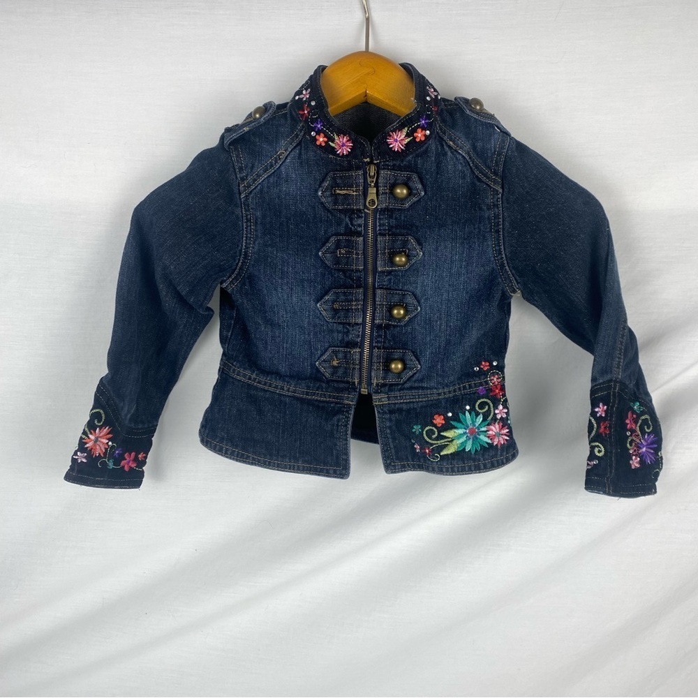 Please Mum Embroidered flowers Denim Jacket 2-4t